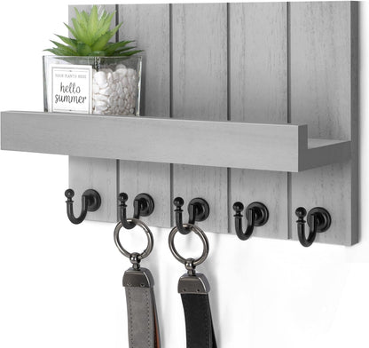 Rebee Vision Decorative Key Holder Wall Mount - Rustic Key Holder for Wall with Shelf and Mail Organizer for Living Room Decor - Home Essentials for Home Improvement (Brown, 3.54" x 10" x 7.28")
