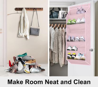 SLEEPING LAMB Over The Door Shoe Organizer for Closet with Large Deep Pockets, Narrow Shoe Rack for Door Hanging Boots Storage, Black