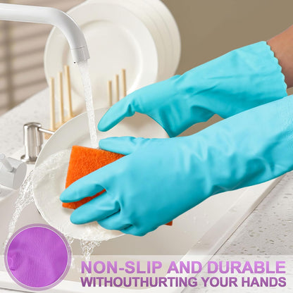 Elgood Reusable Long Sleeve Dishwashing Cleaning Gloves with Latex Free,Cotton Lining,Kitchen Gloves 2 Pairs,Purple+Blue M