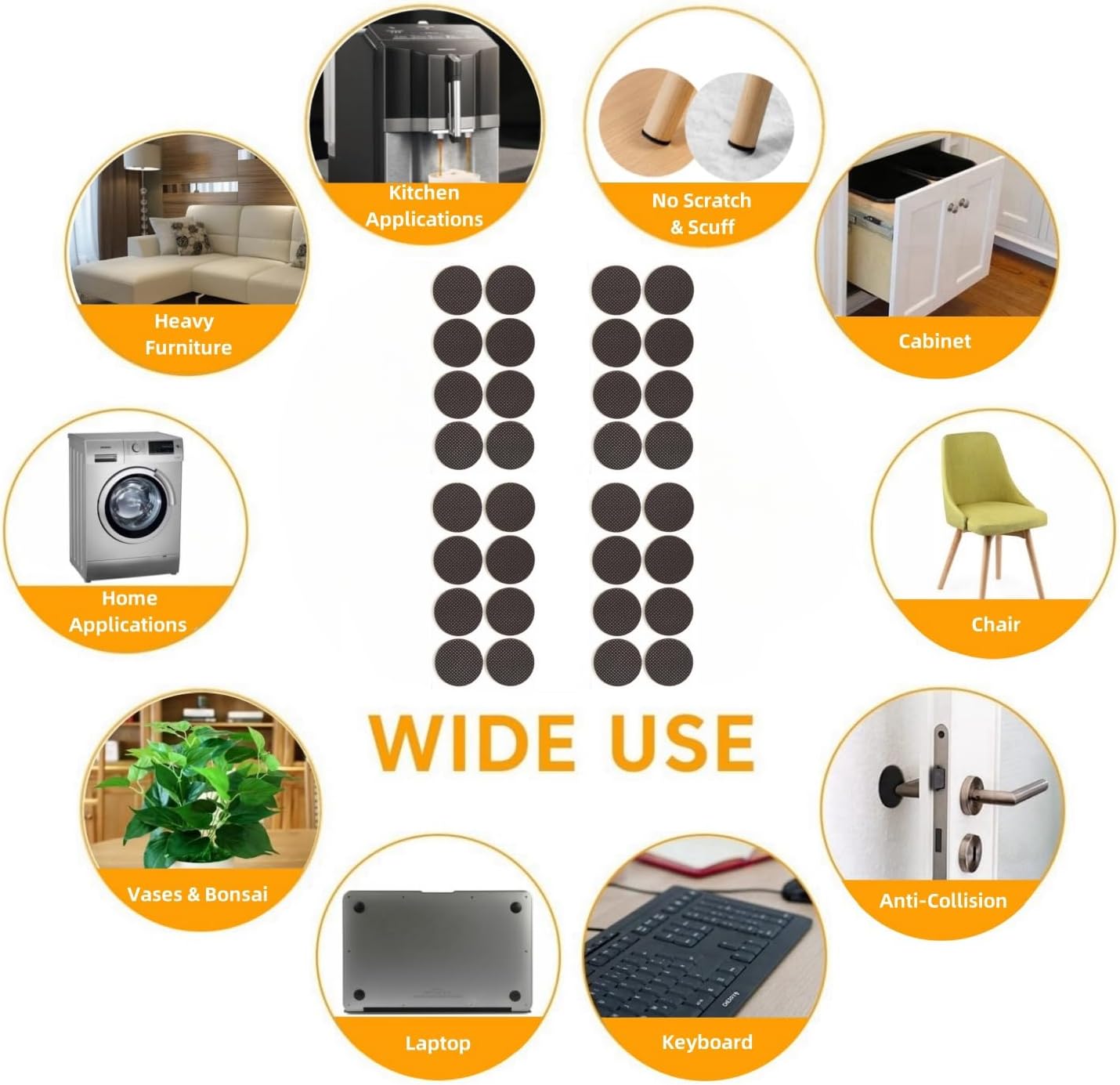 Non Slip Furniture Pads 1/2" x 3" Rubber Strips Self Adhesive Furniture Grippers Chair Leg Pads Rubber Chair Feet Anti Scratches Non Skid Furniture Pad Floor Protectors, 40 Pcs Rectangle