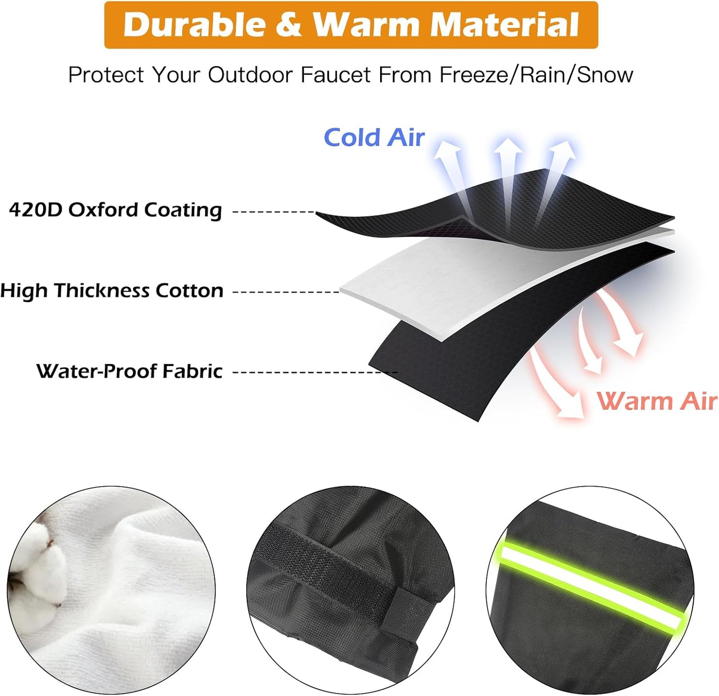 Outdoor Faucet Covers for Winter, Pro 9.8" H x 7.1" W Outside Faucet Cover Freeze Protection, Upgraded Reusable Spigot Covers Winter Insulated for Outside Faucet with Reflective Strip, 4 Pack Black