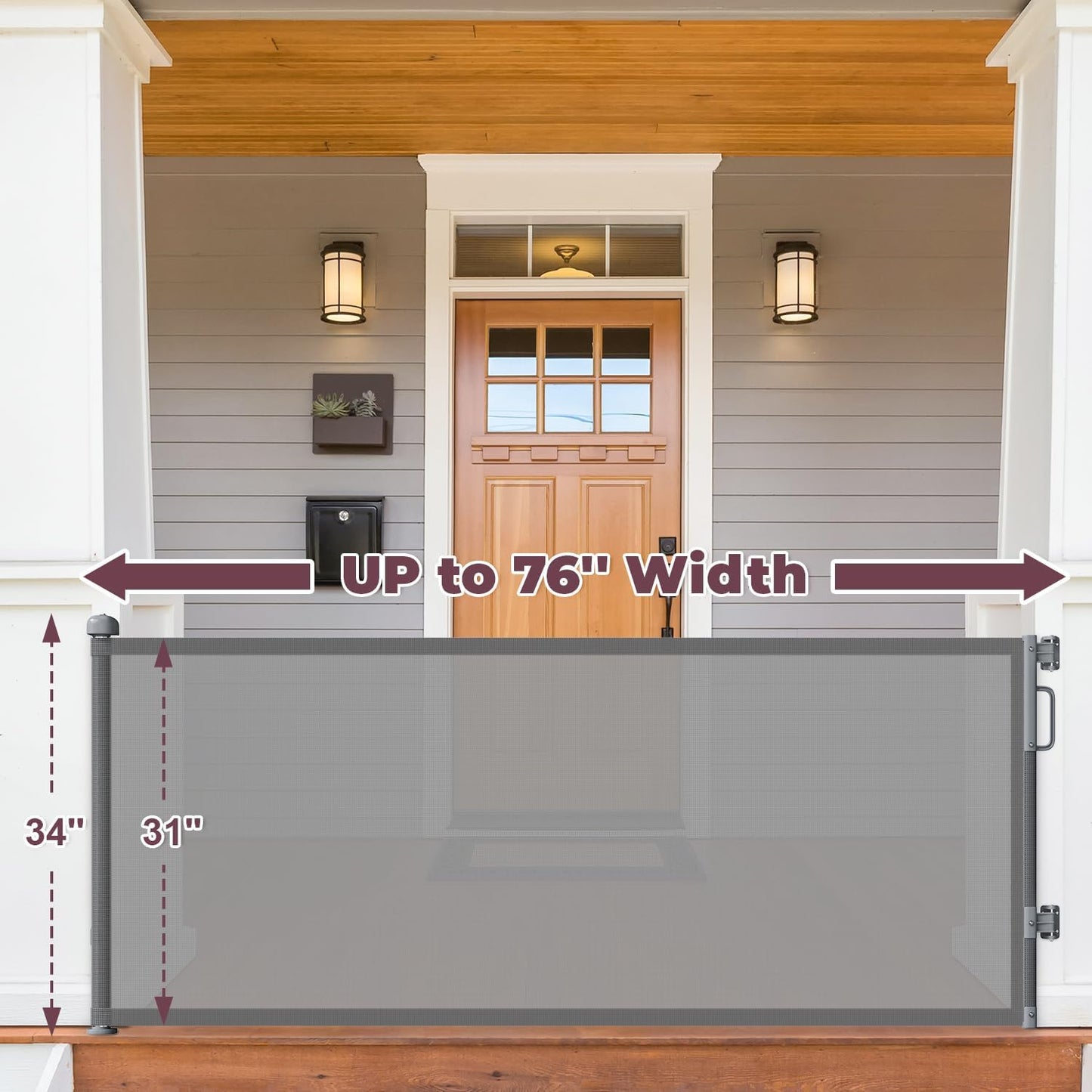 Retractable Baby Gate for Stairs & Doorways, Mesh Dog Gate Indoor Outdoor, Extends to 55" Wide 34" Tall Child Gate for Hallways, Deck, Porch, Pet Toddler Safety Essentials, Easy Install, Grey