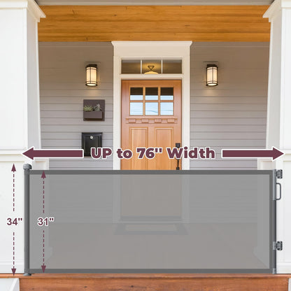Retractable Baby Gate for Stairs & Doorways, Mesh Dog Gate Indoor Outdoor, Extends to 55" Wide 34" Tall Child Gate for Hallways, Deck, Porch, Pet Toddler Safety Essentials, Easy Install, Grey