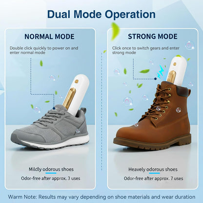 Qualirey Chemical-Free Shoe Deodorizer for Sneaker, Boot, Rechargeable Ozone Technology Shoe Odor Elimination(2 Pack,Gold)