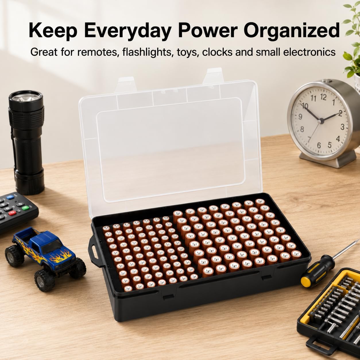 Xuerdon Battery Organizer Case with BT168 Tester 120+ Batteries Storage Box | Clear Plastic Battery Box Holds 49AA 51AAA 10CR2032 10CR1632 Batteries, Wall Mount Drawer Organizer Batteries not Included