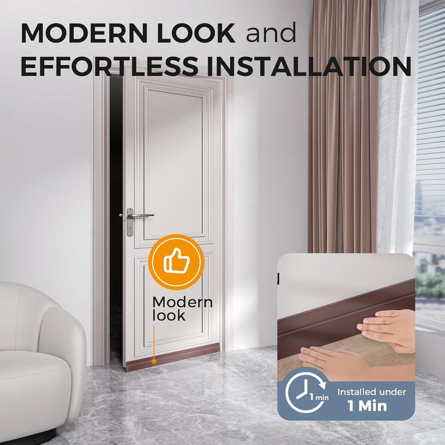 GroTheory 2 Pack Door Draft Stopper, Under Door Sweep for Exterior & Interior Doors, Weather Stripping Door Seal, Garage Window Blocker Noise Cold Air Insulation, Draft Guard Grey 2" W x 39" L