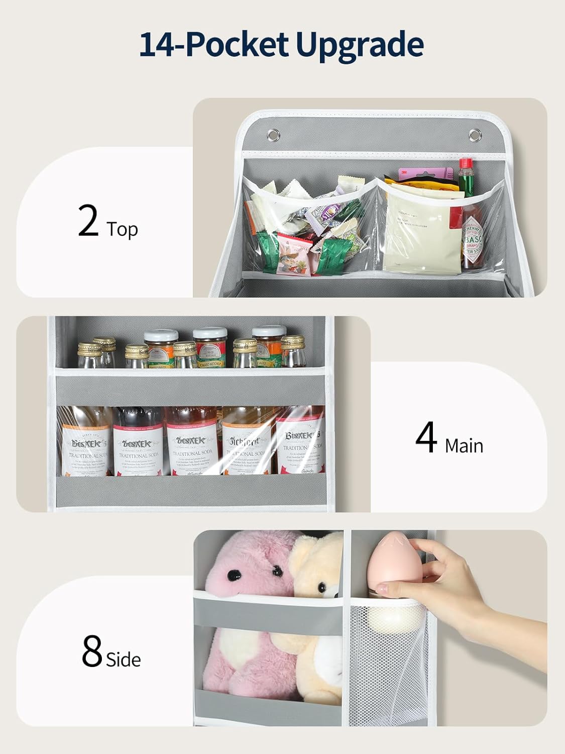 Yecaye 5 Tier Over the Door Organizer, Swing-proof Door Organizer Hanging with Clear PVC Windows, Behind the Door Storage for Bedroom Nursery Closet Laundry Pantry Bathroom, Grey