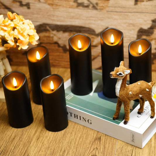 kakoya Flickering Flameless Candles Battery Operated with Remote and 2/4/6/8 H Timer Plexiglass Led Pillar Candles Pack of 9(D2.3 xH5.5 6.5" 7.5") with Realistic 3D Wick Candles for Home Decor(Ivory)