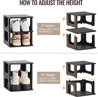TRZZ 5-Tier Small Shoe Rack, Vertical Narrow Stackable Organizer with Removable Partition, Efficient Shoe Storage for Closet, Entryway, and Small Spaces (Black) | Removable Partition, Vertical Efficient Shoe Storage, for Closet, Entryway, Small Spaces