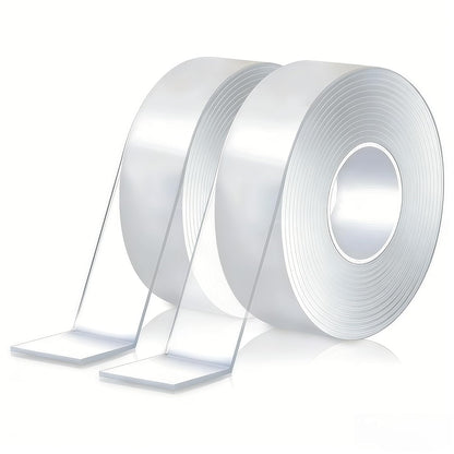Nano Double Sided Tape Heavy Duty Strong Adhesive, 2 Rolls (0.8in×9.85ft & 1.2in×9.85ft), Removable Reusable Clear Mounting Tape for Wall, Carpet & Picture Hanging
