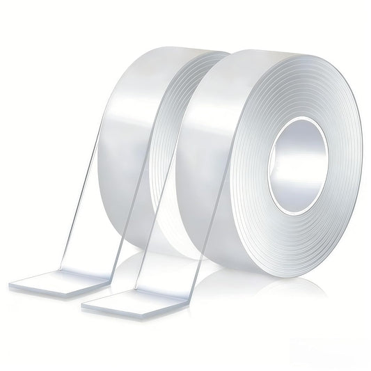 Nano Double Sided Tape Heavy Duty Strong Adhesive, 2 Rolls (0.8in×9.85ft & 1.2in×9.85ft), Removable Reusable Clear Mounting Tape for Wall, Carpet & Picture Hanging