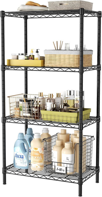 Golpart 4 Tier Adjustable Storage Shelves Metal Utility Shelf Wire Shelving Unit Organizer Rack for Home Kitchen Office Bathroom Pantry Room 12" D x 18" W x 44" H