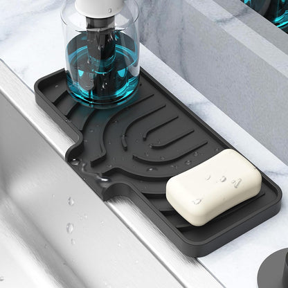 Sponge Holder for Kitchen Sink, Dish Sponge Holder & Soap Tray with Drain, Bathroom Sink Sponge Drying Rack & Perfect Organizer for Dispenser,Bottle,Cup on Sinks or Counter(8"x 4"Gray)