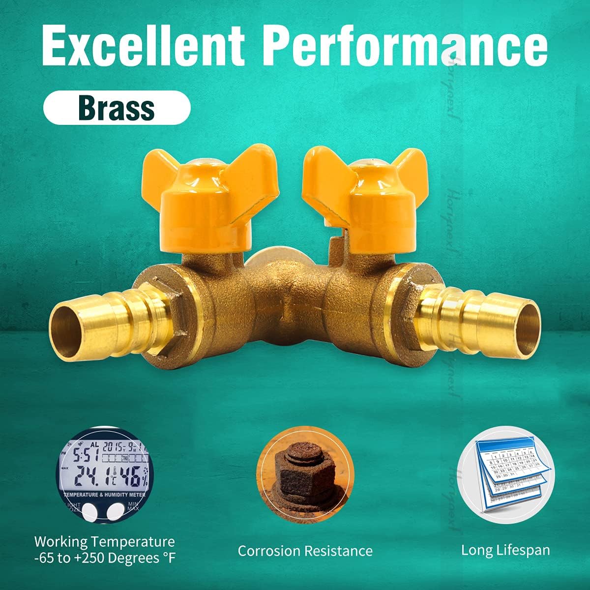brass 3/4 inch O.D. barb three way shut off ball valve for gas hose air water pvc pex garden tubing fuel line, tee switch splitter fitting