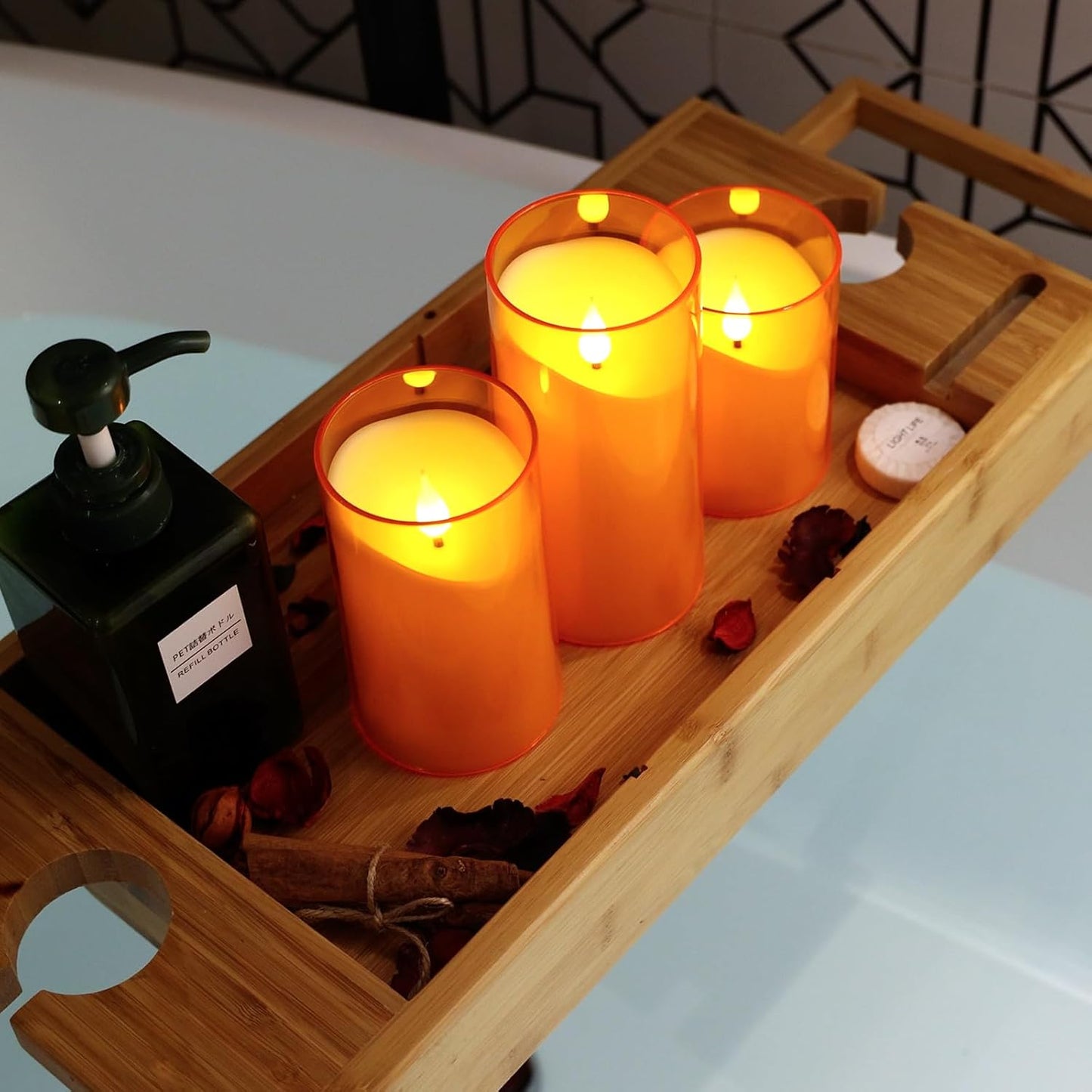 NURADA Flameless Candles with Remote Timer - Glass Real Wax 3D Wick LED Pillar Votive Candle Set Battery Operated Flickering Light for Home Christmas Decoration - White 3 Pack