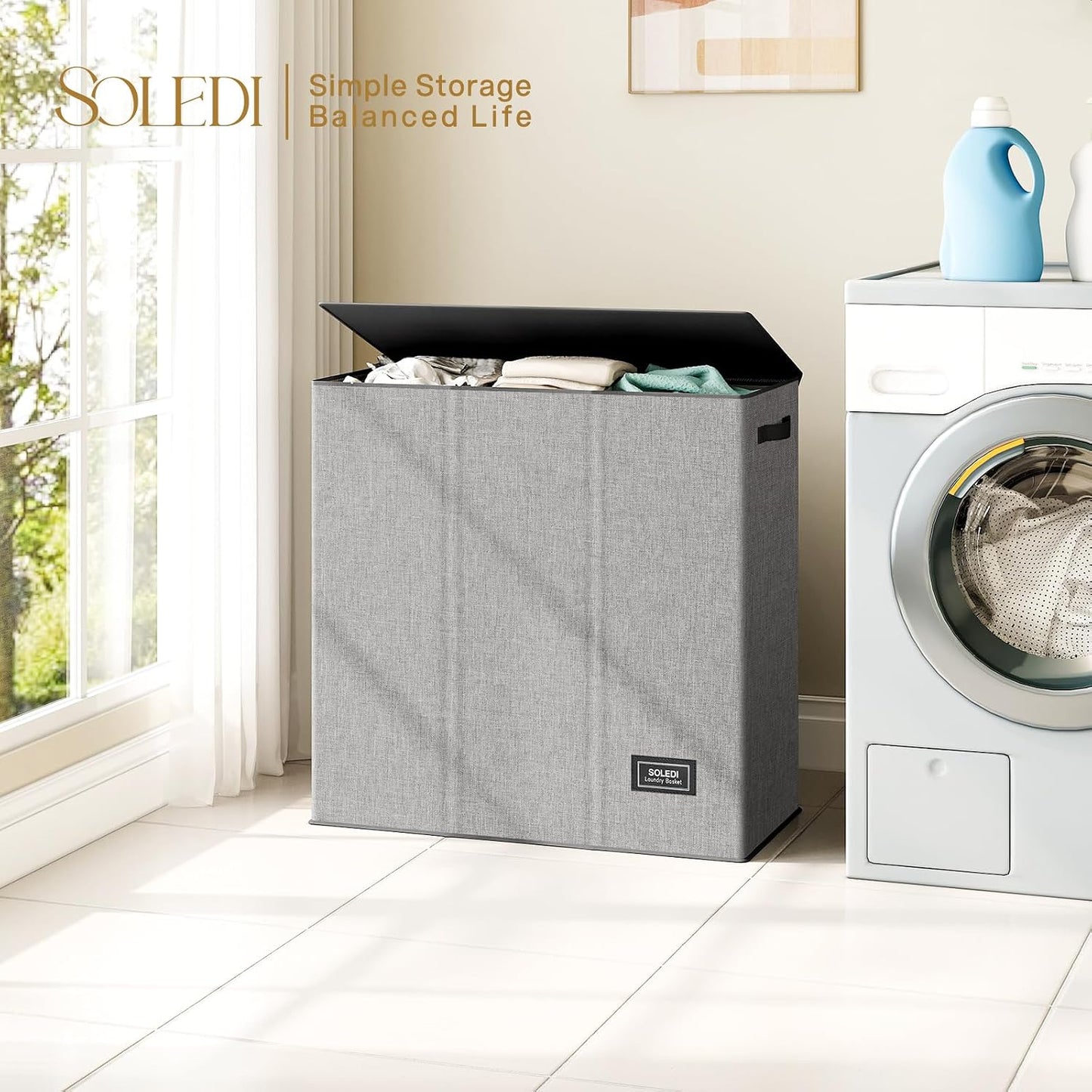 SOLEDI 180L Laundry Hamper 3 Section, Extra Large Laundry Hamper with Lid, Dirty Clothes Hamper with Sturdy Handle, Large Laundry Basket Organizer for Laundry Room, Bedroom, Hampers for Laundry