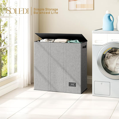 SOLEDI 180L Laundry Hamper 3 Section, Extra Large Laundry Hamper with Lid, Dirty Clothes Hamper with Sturdy Handle, Large Laundry Basket Organizer for Laundry Room, Bedroom, Hampers for Laundry