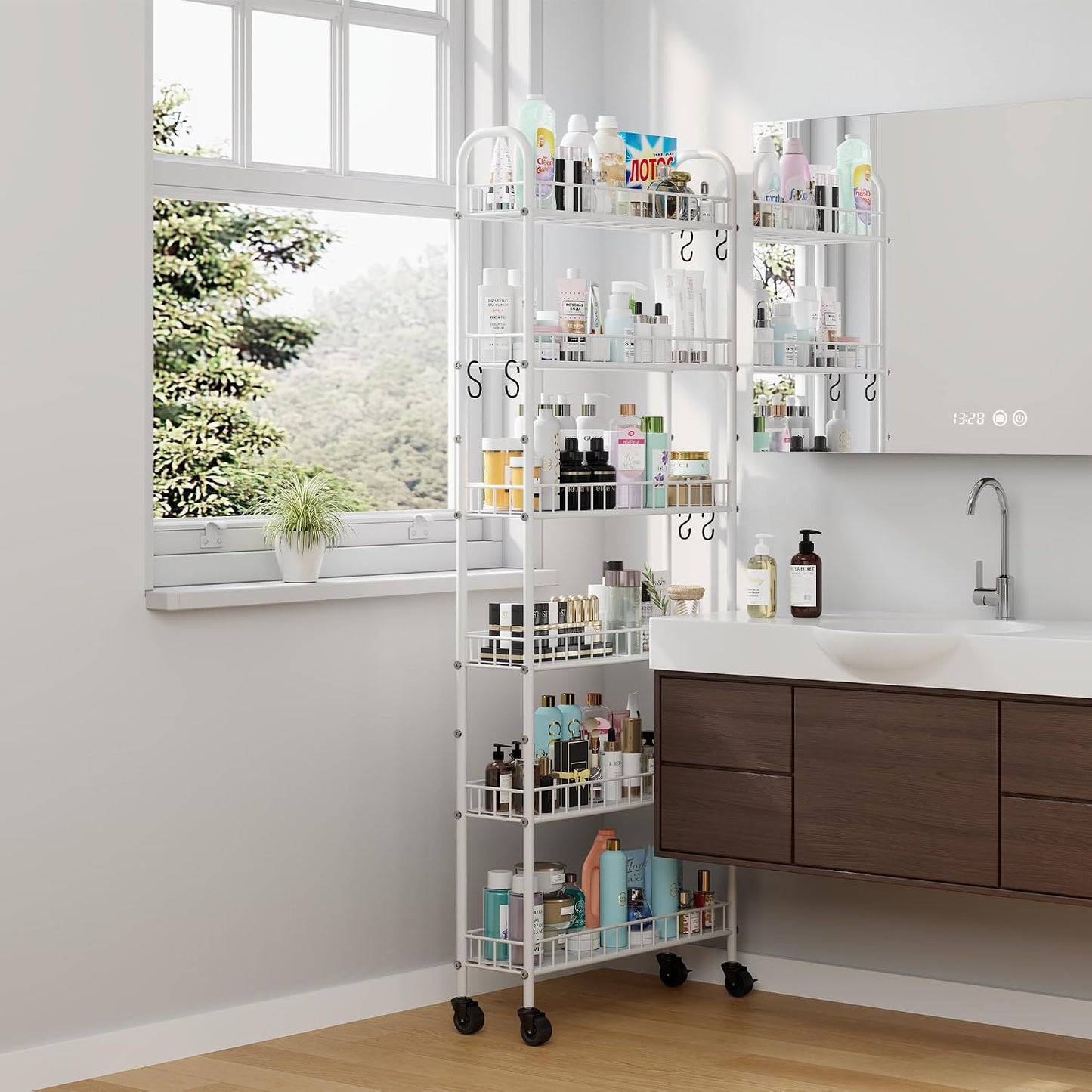 Slim Rolling Storage Cart with Wheels, Metal 6 Tier Spice Rack Mobile Shelving Unit Organizer Kitchen Utility Cart for Office Bathroom Kitchen Laundry Room Narrow Places (6inches)