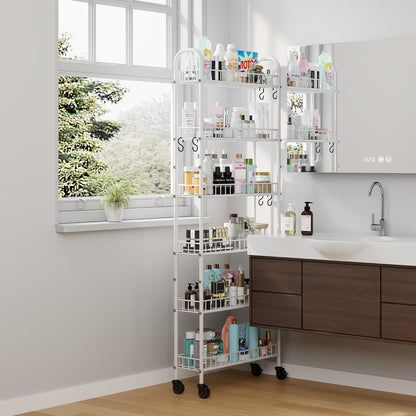 Slim Rolling Storage Cart with Wheels, Metal 6 Tier Spice Rack Mobile Shelving Unit Organizer Kitchen Utility Cart for Office Bathroom Kitchen Laundry Room Narrow Places (6inches)