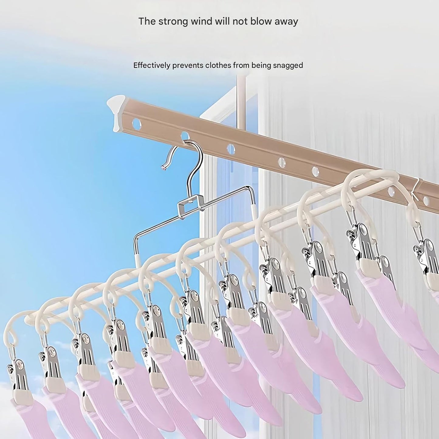 Stainless Steel Garment Hanger 20 Secure Foldable Clips Home Vacation Accessory Outdoor Portable Garment Drying Hanger