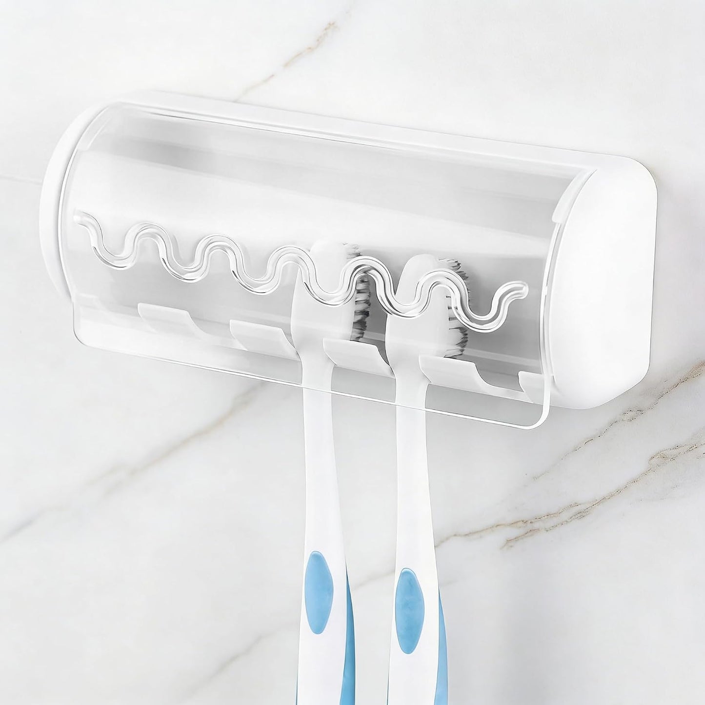 1 PCS Self Adhesive Toothbrush Holder with Cover for Bathroom, 5-Slot Wall Mounted Toothbrush Organizer Rack for Shower, Dorm, Cabinet