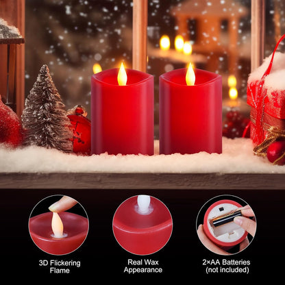 3x4 Flickering Flameless Candles Set of 3,Real Wax Pillar LED Candles,with Timer,4 inch Flameless Candles with Remote,for Party Wedding Holiday Home Decor,Ivory