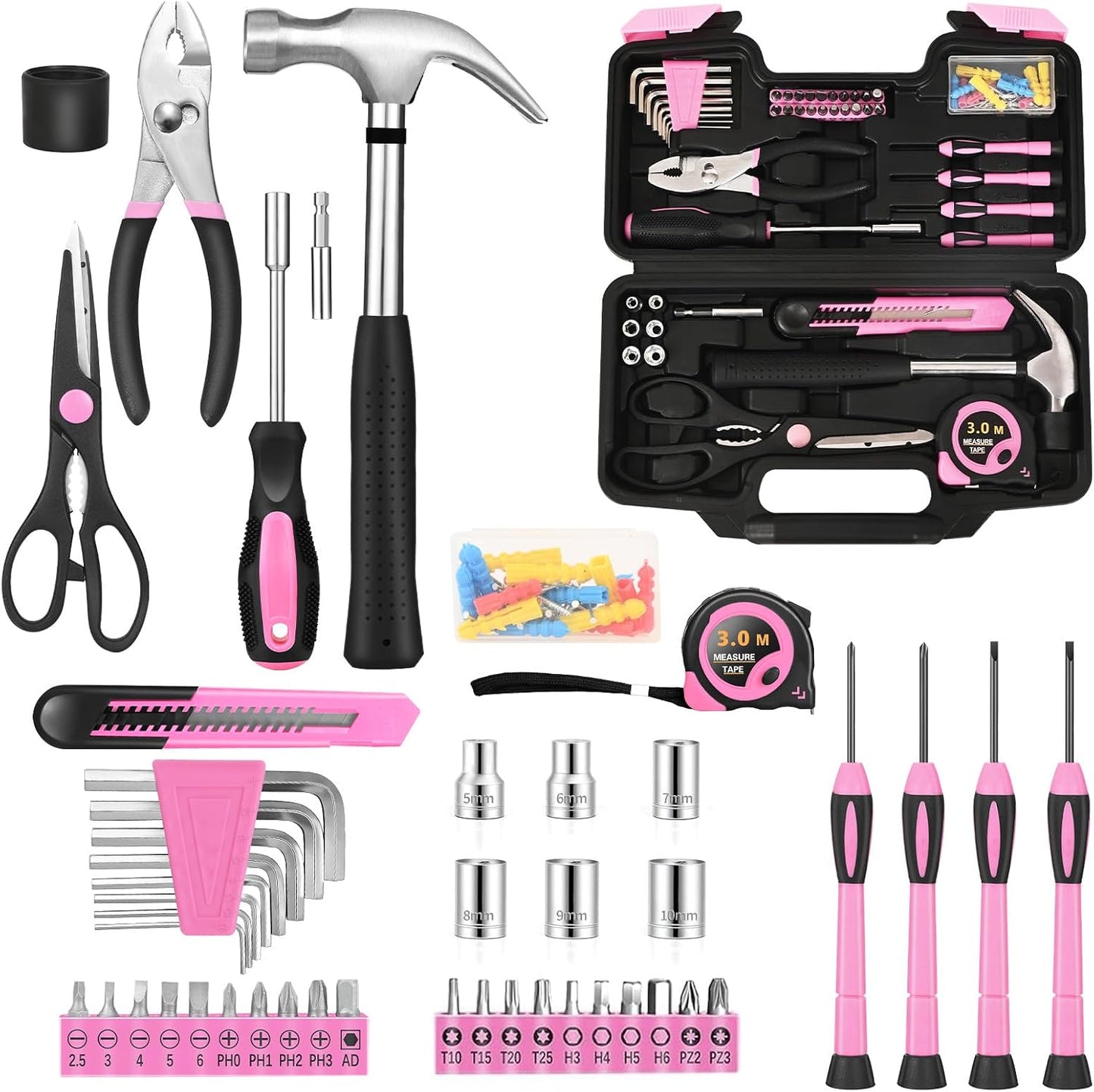 HANGYING 39-Piece Basic Household Tool Set with Toolbox Storage Case, Blue | Basic Home Tool Kit, Small Hand Tool Kit, General Home Repair, for Home Garage, Office, College Dormitory, Daily DIY Use