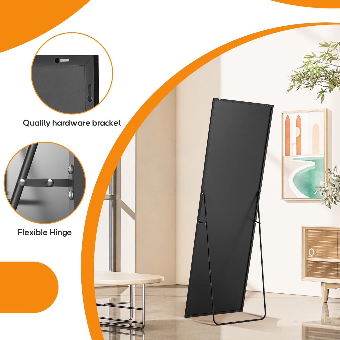 Arched Mirror Full Length, Upgraded 16"x59" Body Wall Mirrors with Shatter-Proof Glass, Floor Standing, Hanging or Leaning, Tall Arch Mirror with Stand Aluminum Alloy Frame for Bedroom, Black