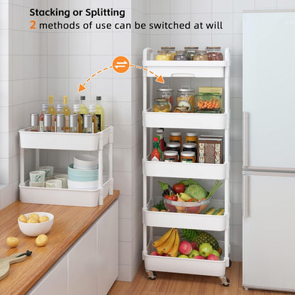 Calmootey 3-Tier Rolling Utility Cart with Drawer,Multifunctional Storage Organizer with Plastic Shelf & Metal Wheels,Storage Cart for Kitchen,Bathroom,Living Room,Office,White