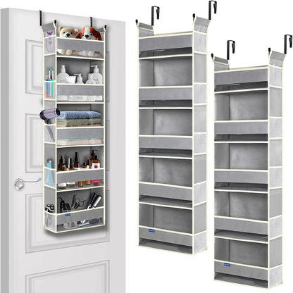 Over The Door Organizer 5-Shelves and 10 Side Pockets, Over The Door Storage for Bathroom Bedroom Nursery, Hanging Door Organizer for Baby Diapers and Kids Toys (13"x5"x44", Grey)