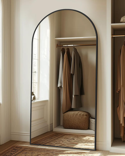 Full Length Mirror with Stand, 71"x28" Arched Full Body Large Stand Up Aluminum Frame Floor Standing Mirror, Freestanding Hanging Leaning Mounted for Bedroom Living Room Entryway Gold