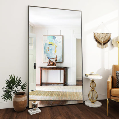 VooBang Mirror Full Length - 21" x 57" Floor Mirror with Stand, Aluminum Alloy Frame Full Body Mirror, Standing Hanging or Leaning Against Wall for Bedroom and Living Room, Black