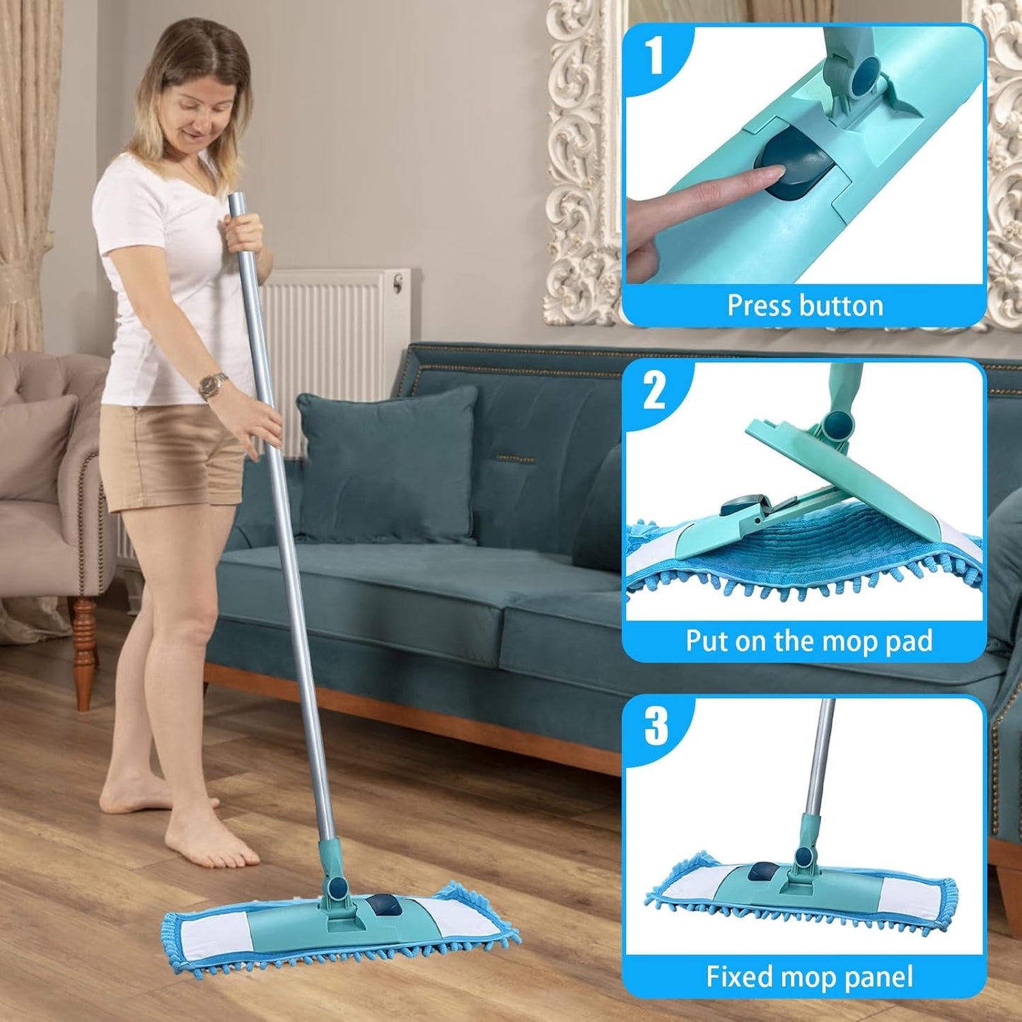 4PCS 16'' Microfiber Dust Mop Pads Compatible with Leifheit 55210,Reusable Mop Refills,Replacent Wet Mopping Pad & Washable Dry Sweeping Cloths for Hardwood Floor/Tile/Marble Cleaning