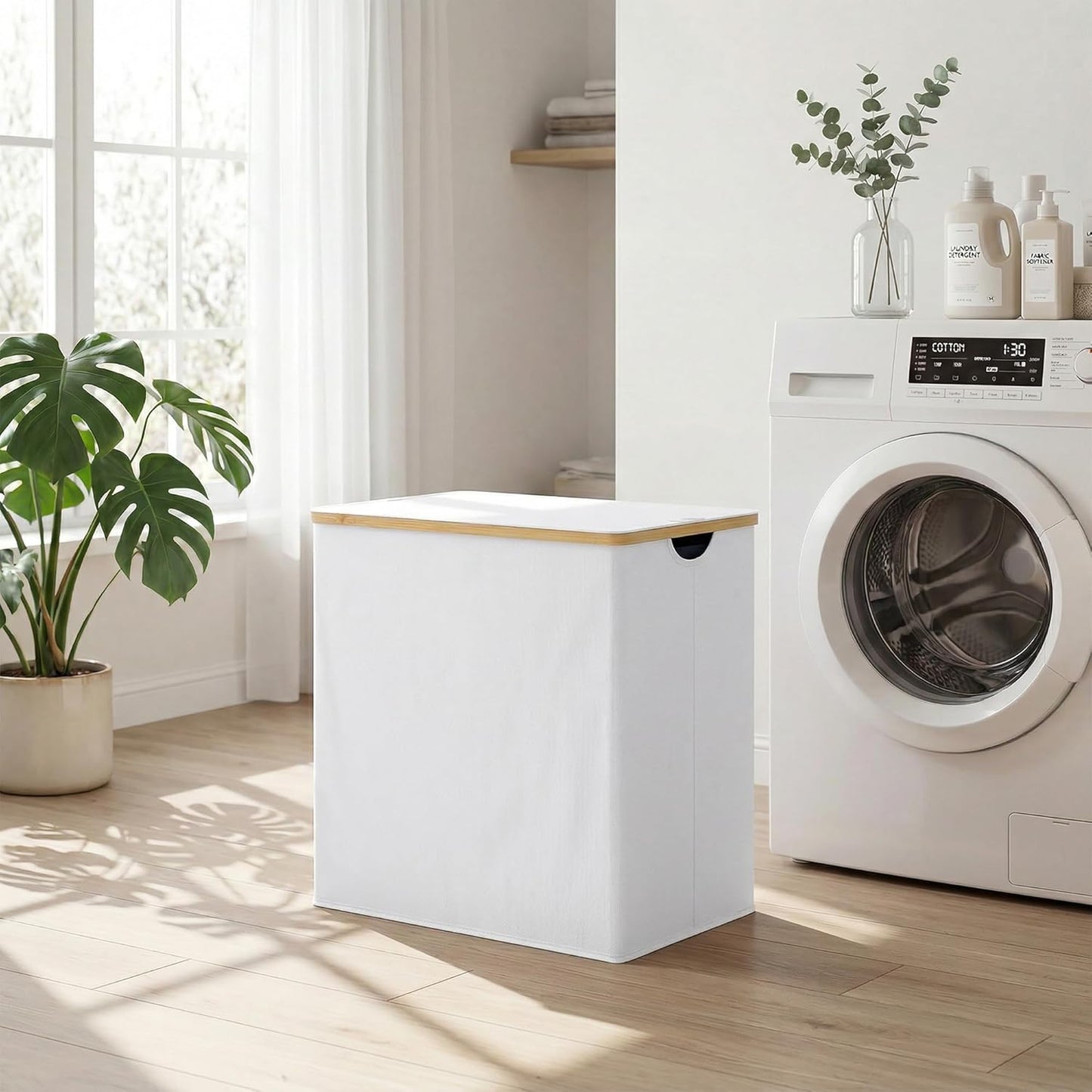 efluky Laundry Hamper with Lid, Trio Laundry Basket with 2 Removable Bags, 3 Section Laundry Bin with Bamboo Handles for Bathroom, Bedroom & Laundry Room, 160L (42.3 Gallon) Beige