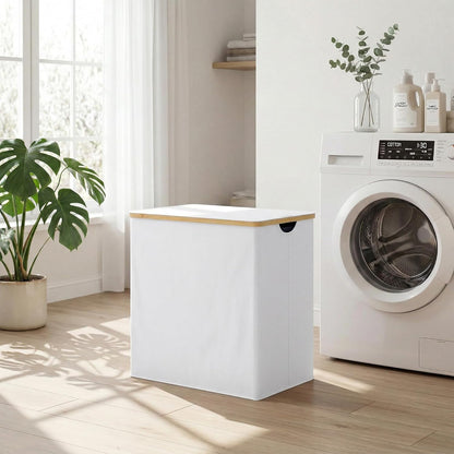 efluky Laundry Hamper with Lid, Trio Laundry Basket with 2 Removable Bags, 3 Section Laundry Bin with Bamboo Handles for Bathroom, Bedroom & Laundry Room, 160L (42.3 Gallon) Beige
