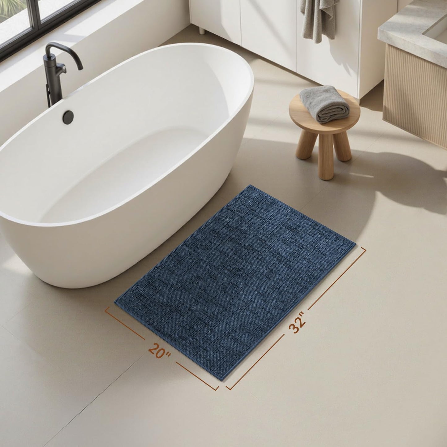 AMOAMI Bath Mat Non Slip Super Absorbent Quick Dry Bath Mats for Bathroom Floor Rubber Backing Washable Bathroom Rugs Modern Woven Jacquard Mat, Beside Tub Bath Rugs, 17" x 24", LightGrey