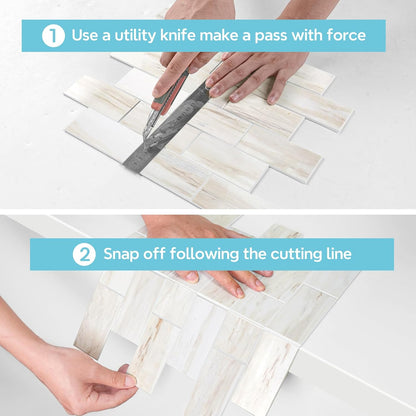 STICKGOO 10-Sheet Subway Tile Peel and Stick Backsplash, Seamless Design Polished Eurasia Beige Kitchen Backsplash Wall Tiles, Glossy Surface Waterproof Stick on Tile for Bathroom, RV, Fireplace