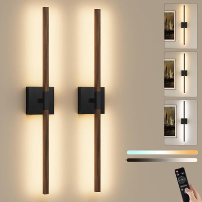 8000mAh Battery Operated Wall Sconce with Remote Control, 3000K-6000K Dimmable Black Wireless Rechargeable Wall Sconces Set of Two with Timer Function for Living Room, Bedroom, Stairwell, TV 24 Inch