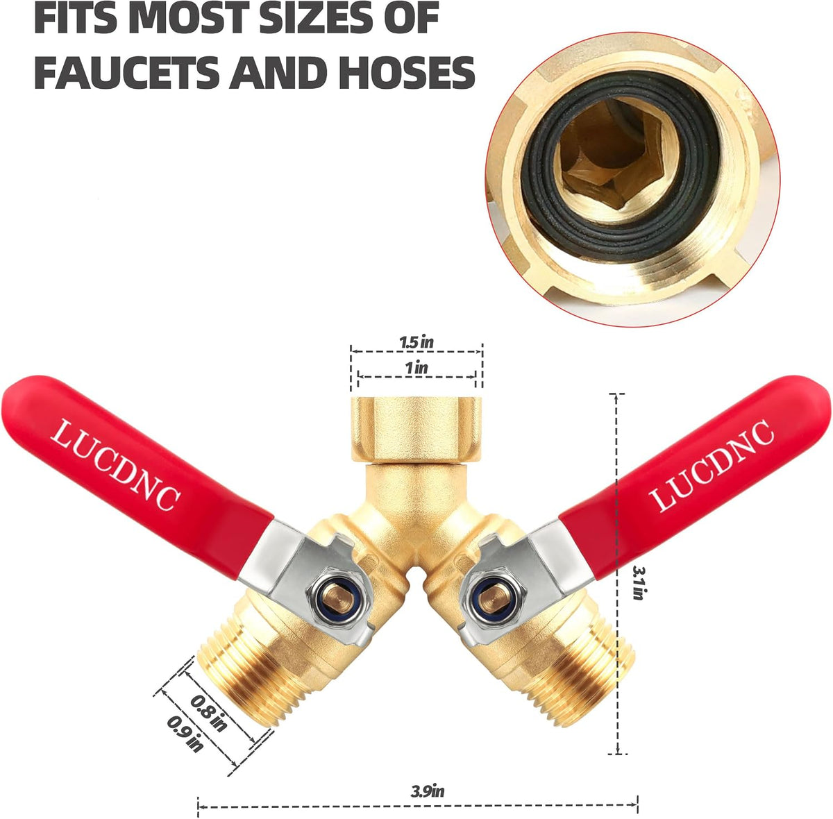 Upgrade Brass Garden Hose Splitter 2 Way Heavy Duty Y Valve With Stainless Steel Long Handle,4 Leakproof Washers,2 Connector,1 Tape As Gift,3/4" GHT Thread Water Hose Adapter