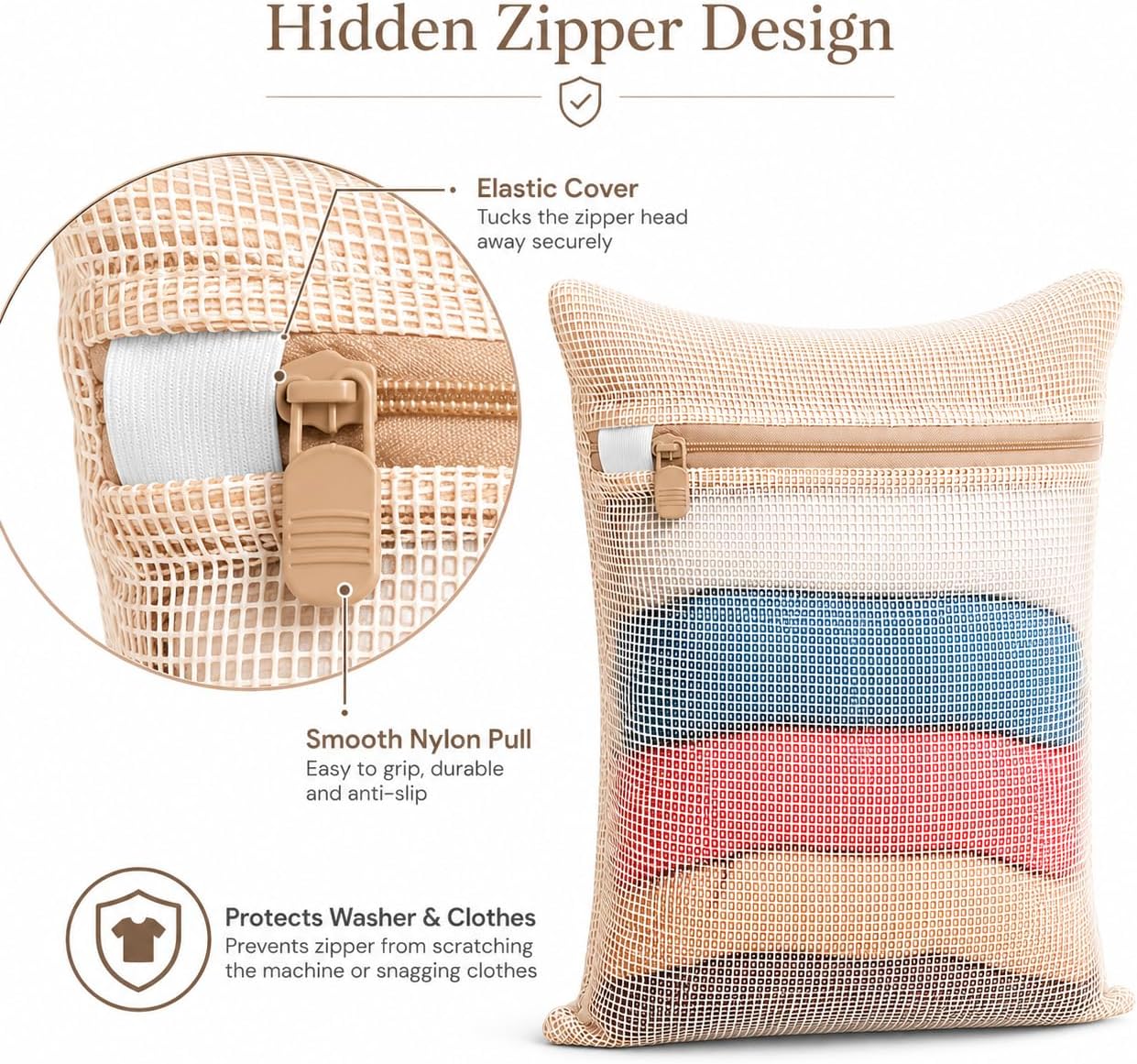 3-piece set extra-large 20×23.6 inch durable organic cotton mesh laundry bags, with sturdy zippers and breathable mesh, perfect for delicate items like underwear, clothes, pants, and socks.