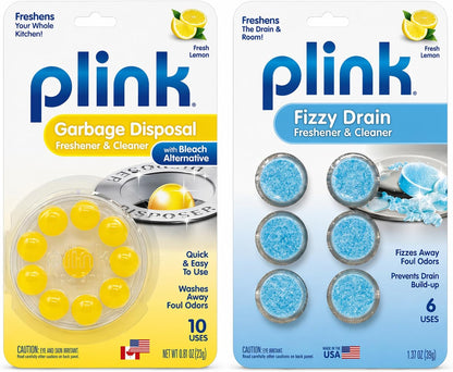 Plink Cleaning Kit Garbage Disposal Cleaner and Deodorizer 10 Capsules Fizzy Drain Freshener and Cleaner 6 Tablets Lemon Scent