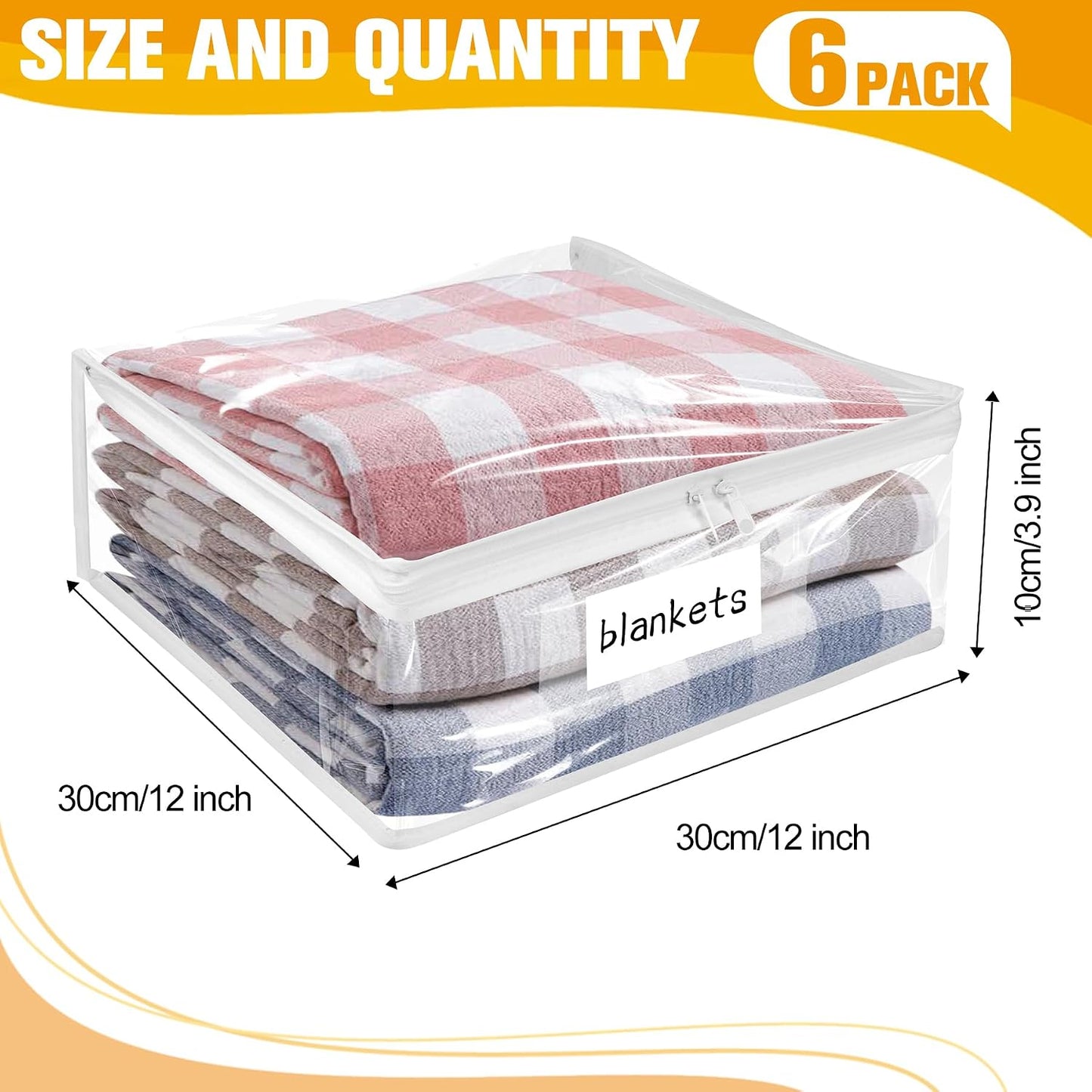 Plastic Storage Bags with Easy-Glide Zipper, Pack of 8, Durable Clear Vinyl Zippered Storage Bags for Clothes Sweaters Comforters Blankets Sheets Bedding (15.7 x 13.8 x 3.9 Inch, White)