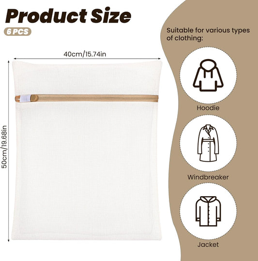 6 Pieces Large Durable Organic Cotton Mesh Laundry Bags, Durable Cotton Mesh Laundry Bag with Sturdy Zipper, Exquisite Laundry Bag for Lingerie, Socks, Clothes, Pants, Underwear, Breathable