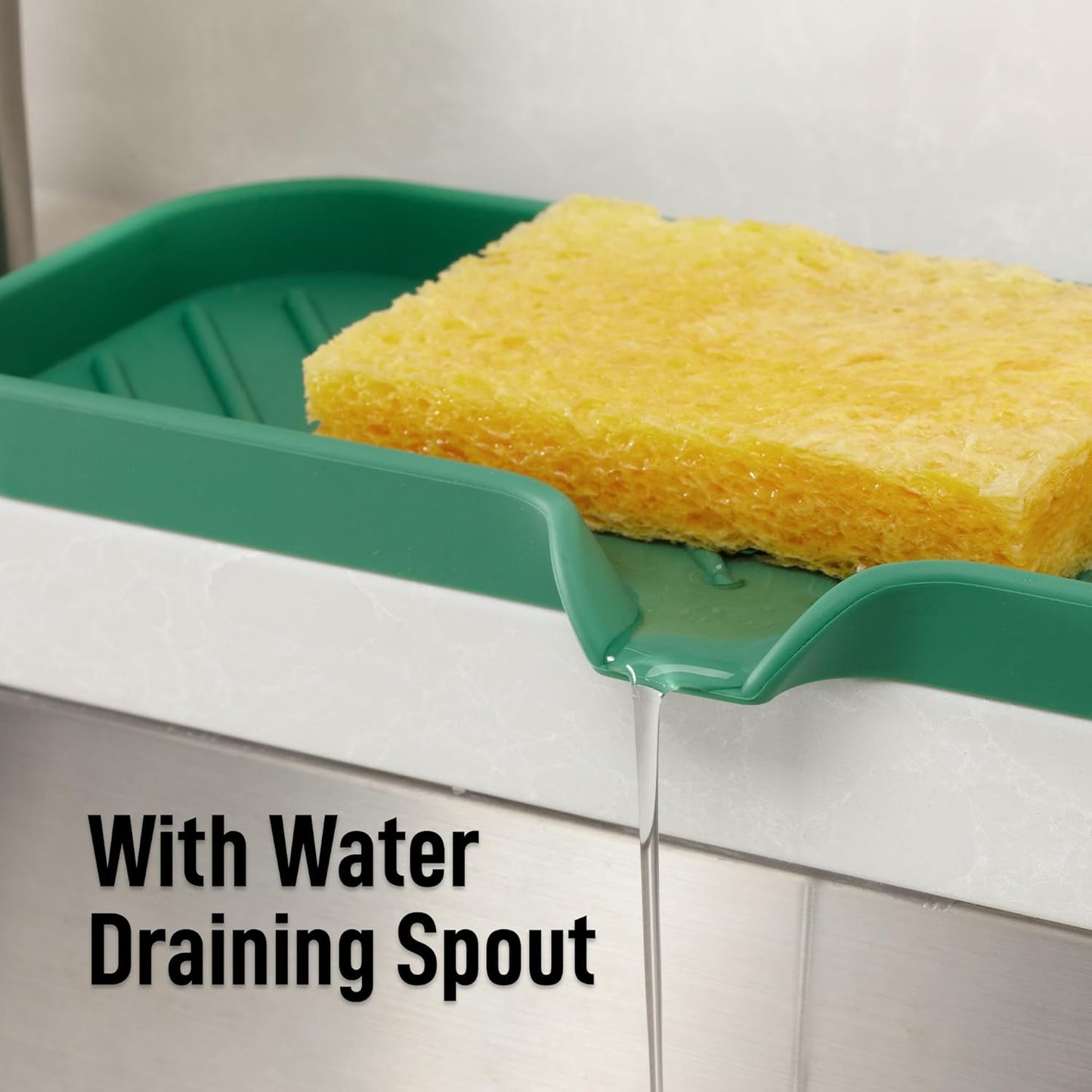 Zulay Kitchen (9x3.5in) Sponge Holder for Kitchen Sink - Flexible Heavy-Duty Multipurpose Sink Caddy - Counter Organizer for Kitchen, Bathroom, Makeup, Trinkets & More! (Grey)