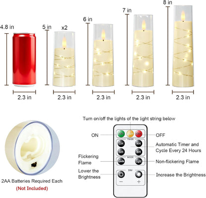 Raycare Flameless Candle with Remote Timer, 3 Flickering Acrylic Battery Operated LED Pillar Candles with Embedded Star String for Christmas, Wedding, Home Table Decor, and as a Gift (Ivory White)