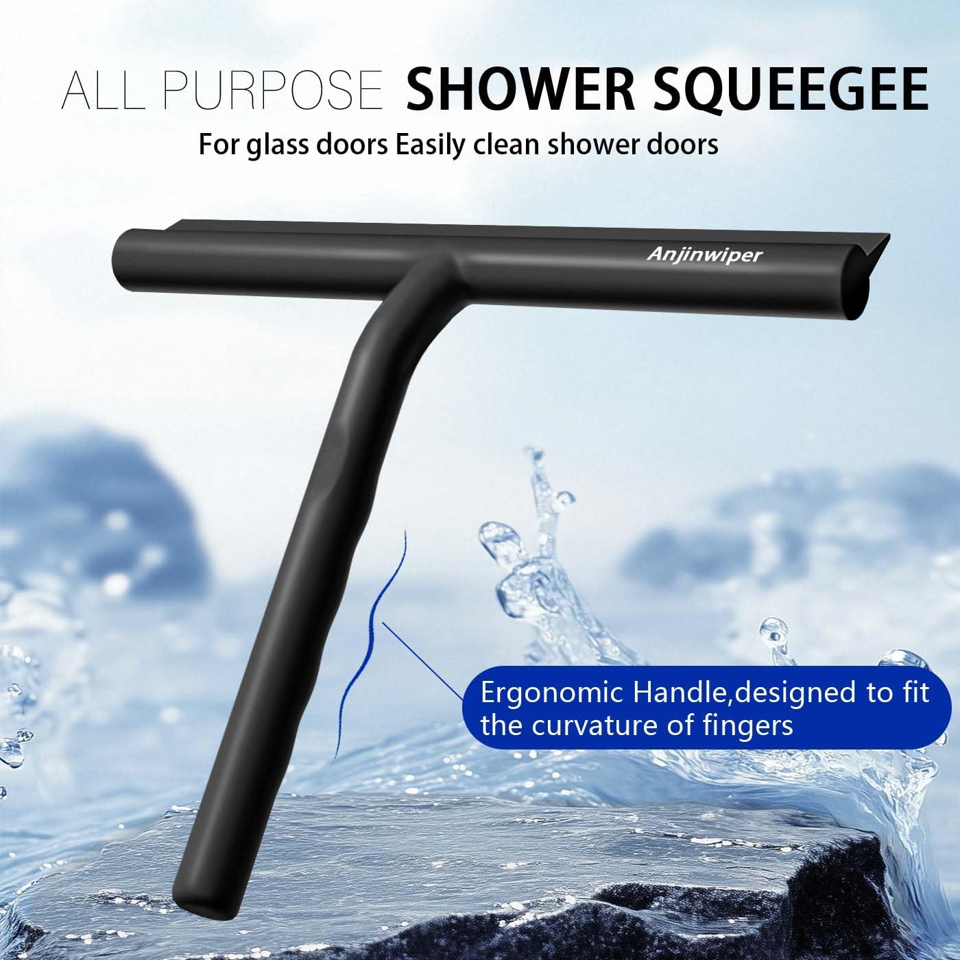 Silicone Shower Squeegee for Glass Doors with Hook, Window Squeegee for Shower Doors, Kitchen, Mirrors and Tiles, Glass Squeegee Bathroom Shower(10 inch, Gray)