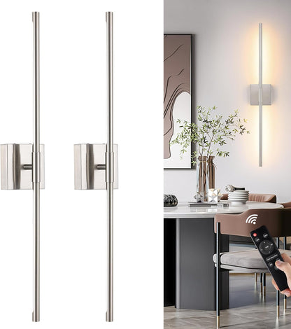 Morauroral Battery Operated Wall Sconces Set of 2, 10000mAh Rechargeable Sconces, 3000K-6000K Dimmable LED Wall Lamp with Remote, 24 Inch Black Gold Wireless Wall Lights for Bedroom, Living Room