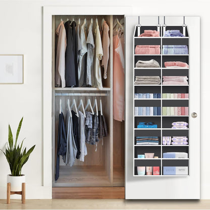 Heavy Duty Over The Door Organizer 5 Tiers, Extra Large Behind Door Storage of 10 Big Front & 10 Mesh Pockets, 80lb Weight Capacity, Hanging Doors Storage Organizer for Closet Bedroom Nursery, Grey