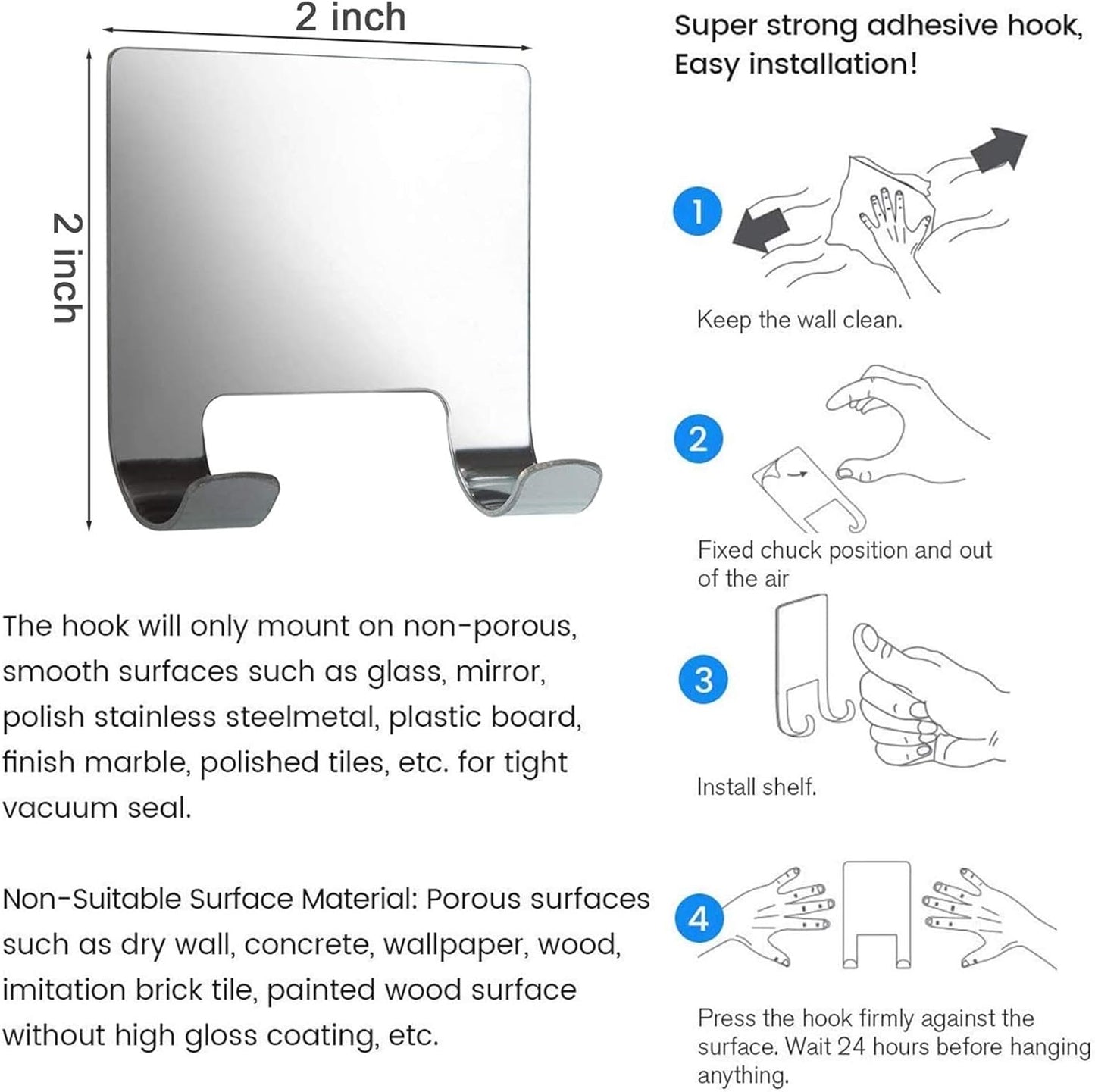 12 Inch Squeegee for Shower, Shower Squeegee with Suction Cup Hooks, for Glass Door Marble Mirror Bathroom, Chrome Plated Stainless Steel Deluxe Car Window Home Kitchen Tile Scraper