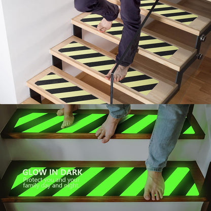 LifeGrip Anti Slip Traction Treads 10 Pack, 6"x32" with Glow in Dark Stripe, Best Grip Tape Grit Non Slip, Outdoor Non Skid Tape, High Traction Friction Abrasive Adhesive for Stairs Step
